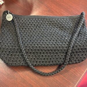 The Sak Black Woven Shoulder Bag with Braided Strap